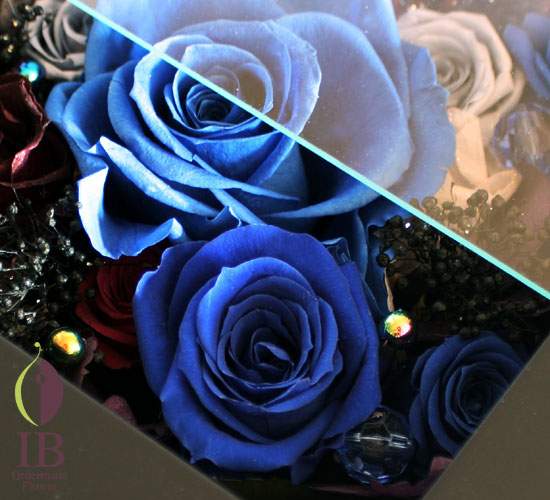 プリザードフラワー　バラ　ロイヤルブルー/><br />
高級感のあるロイヤルブルーのバラ<br /><img decoding=