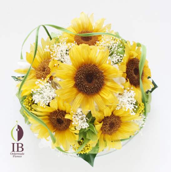 プリザードフラワーオーダーメイド　ドームひまわりアレンジ