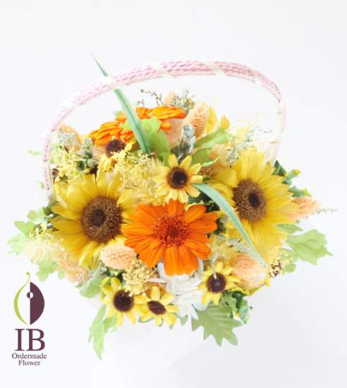 オーダーメード プリザードひまわりとガーベラ アレンジ