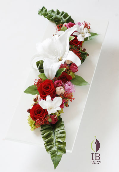 プリザード 長方形木製フレーム装飾花