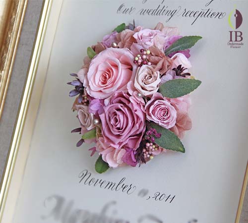 ピンクのウエルカムボード プリザードフラワーバラ