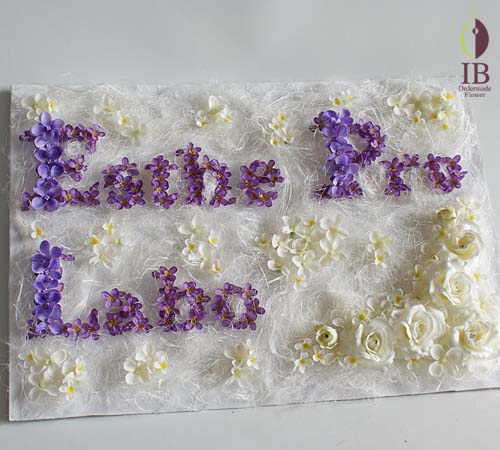 パープル御祝用フレーム 社名・ロゴを花でつくる