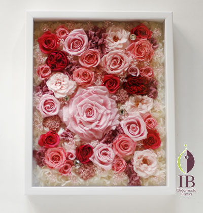 プリザードフラワー 壁掛け 木製フレーム装飾花