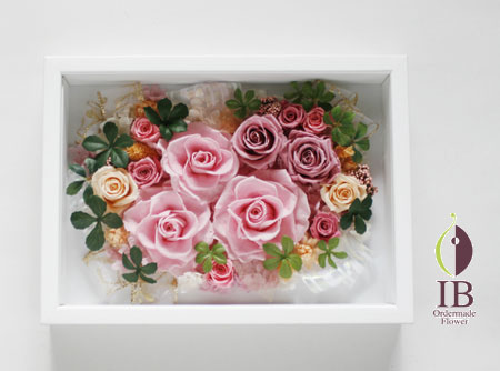 プリザードフラワー 壁掛け 木製フレーム装飾花