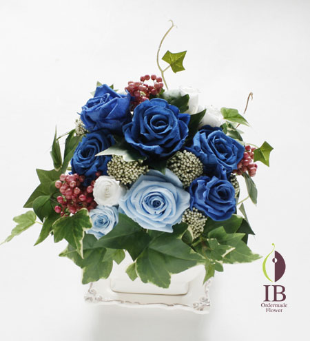 プリザードフラワー　バラ　パウダーブルー