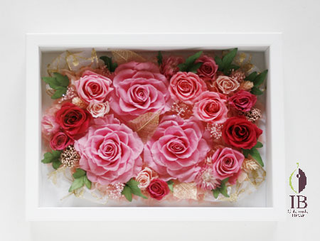 プリザードフラワー フレーム ピンク アレンジ