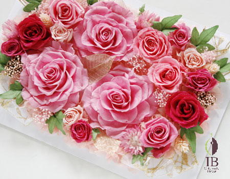 プリザーブドフラワー ゴージャスピンクのバラのフレーム