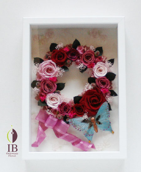 プリザードフラワー 壁掛け 木製フレーム装飾花