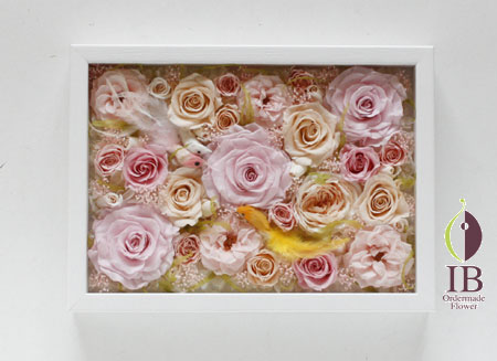 プリザードフラワー 壁掛け 木製フレーム装飾花