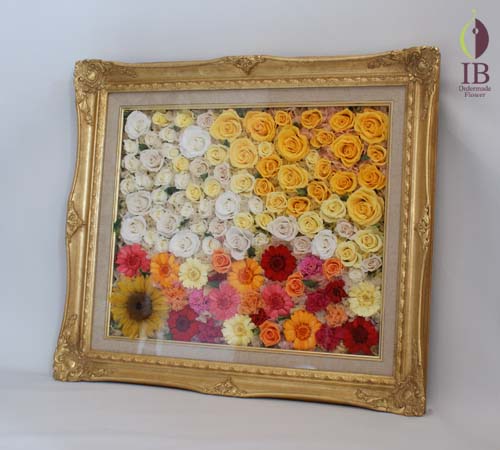 カラフルなお花のフレーム プリザードフラワー