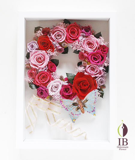 プリザードフラワー 壁掛け 木製フレーム装飾花